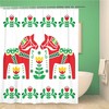 Nordic Swedish Dala Daleclarian Horse Folk Pattern Red Green Shower Curtain with Bathroom Decoration by Topyee