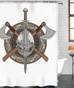 Norse Decor Vikings Odin Rune Shower Curtain Set, Including Liner and Hooks, Perfect for Bathroom/Washroom Decor