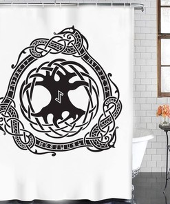 Norse Decor Vikings Odin Rune Waterproof Shower Curtain, 3D Printed Totem Art for Bathroom/Washroom, Unique Gift Idea