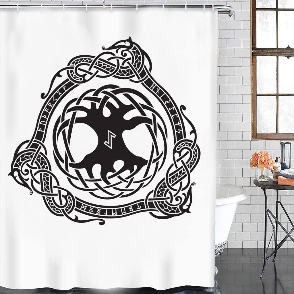 Norse Decor Vikings Odin Rune Waterproof Shower Curtain, 3D Printed Totem Art for Bathroom/Washroom, Unique Gift Idea