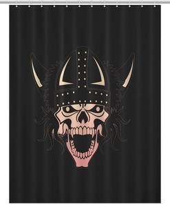 Norse Mythology Bathroom Shower Curtain with Viking Skull Design