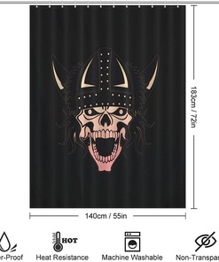 Norse Mythology Bathroom Shower Curtain with Viking Skull Design