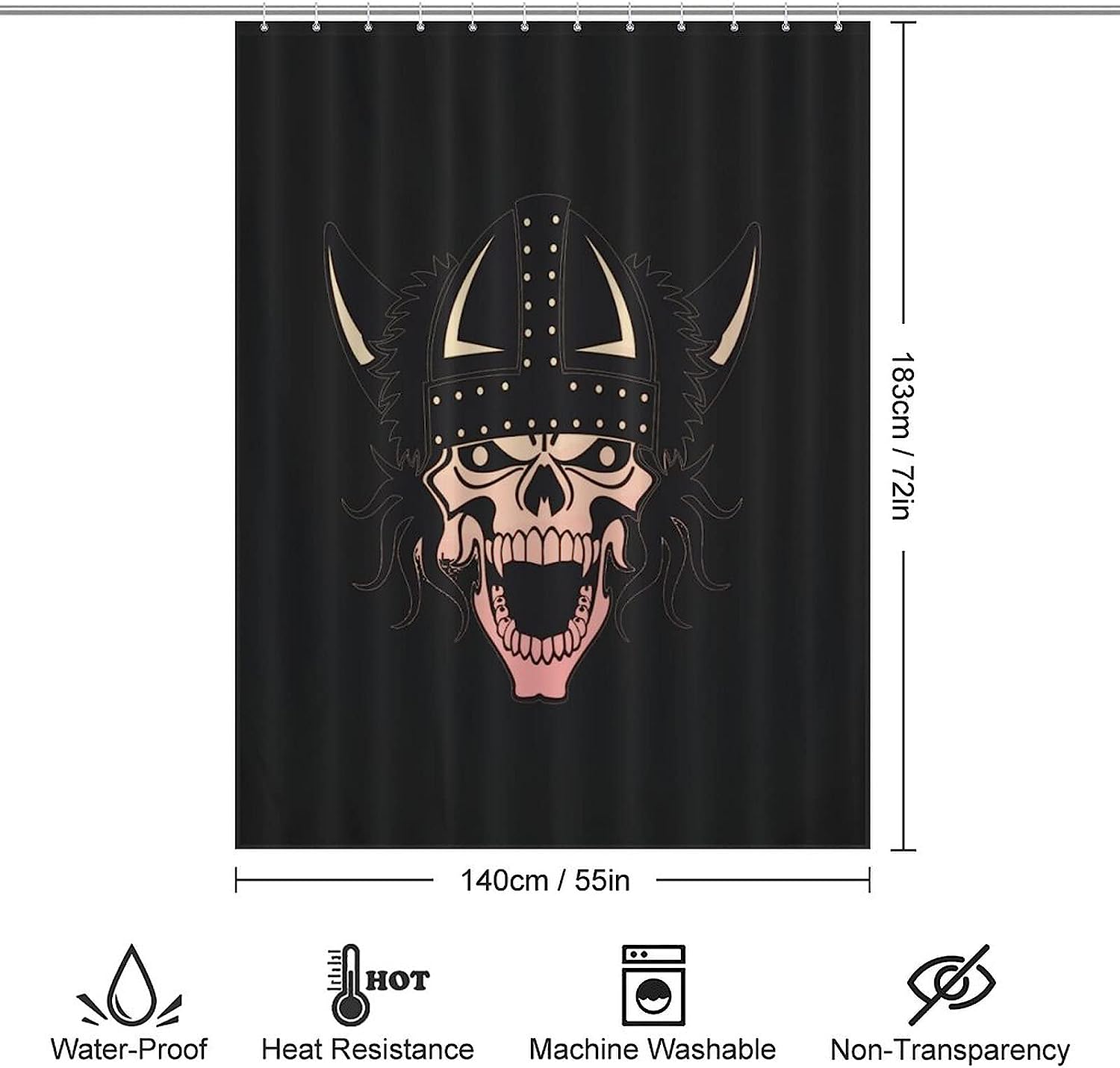 Norse Mythology Bathroom Shower Curtain with Viking Skull Design