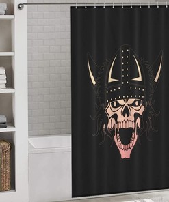 Norse Mythology Bathroom Shower Curtain with Viking Skull Design