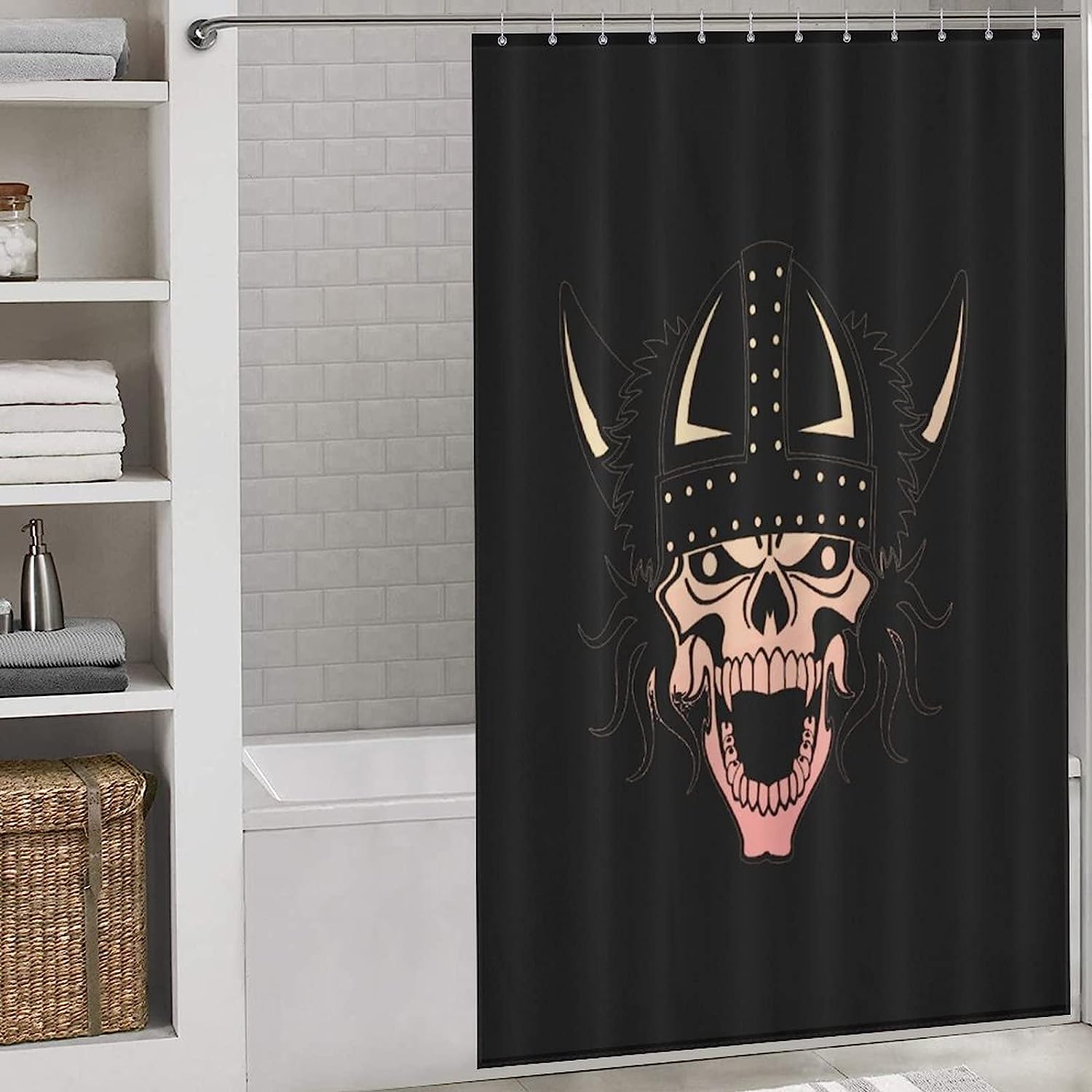 Norse Mythology Bathroom Shower Curtain with Viking Skull Design
