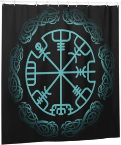 Norse Mythology Warrior Compass Print Shower Curtain - Waterproof Bath Curtain