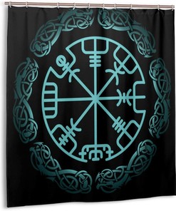 Norse Mythology Warrior Compass Print Shower Curtain - Waterproof Bath Curtain