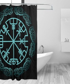 Norse Mythology Warrior Compass Print Shower Curtain - Waterproof Bath Curtain