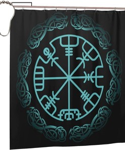 Norse Mythology Warrior Compass Print Shower Curtain - Waterproof Bath Curtain Viking Design for Home