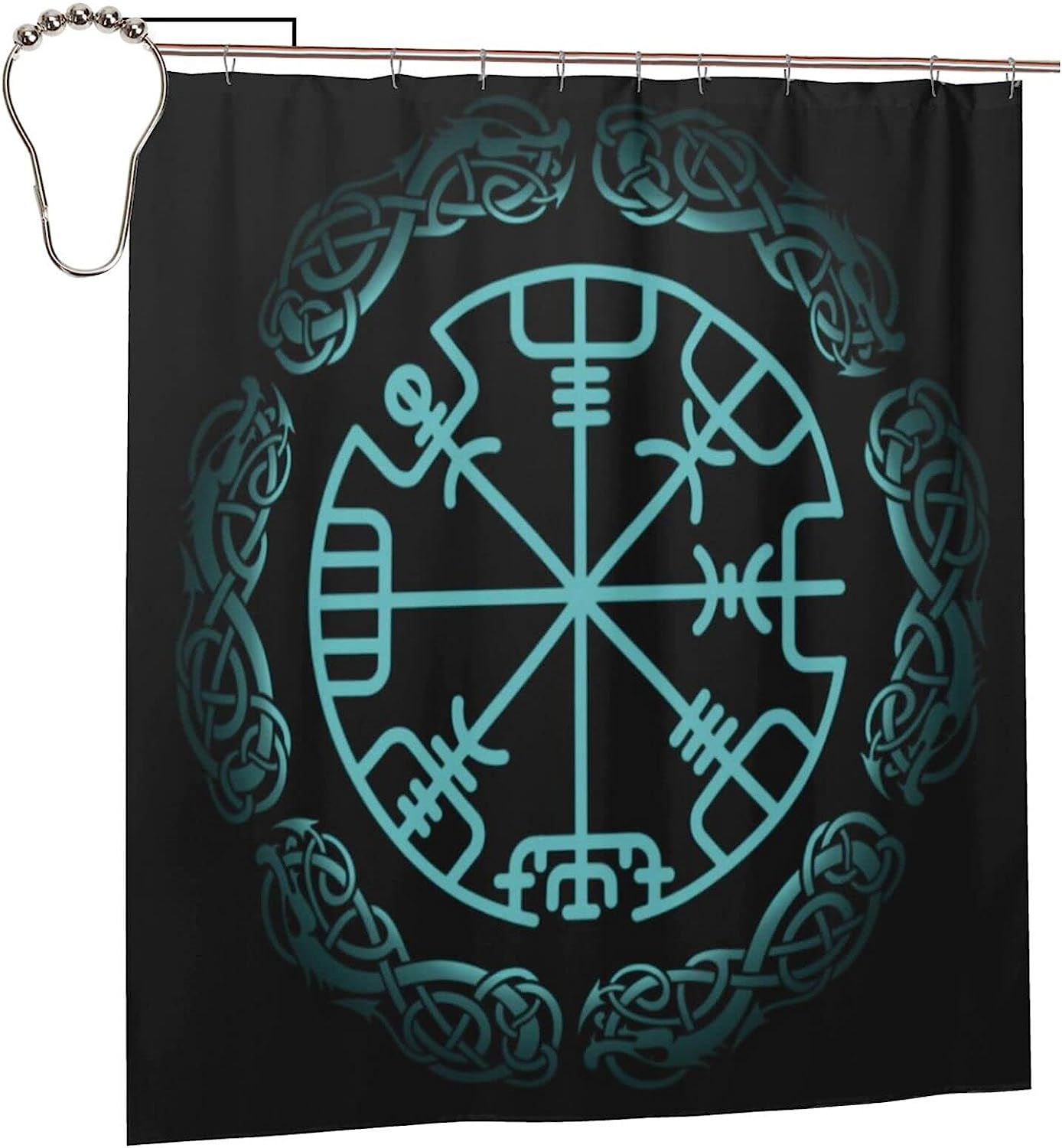 Norse Mythology Warrior Compass Print Shower Curtain - Waterproof Bath Curtain Viking Design for Home
