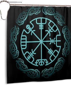 Norse Mythology Warrior Compass Print Shower Curtain - Waterproof Bath Curtain Viking Design for Home