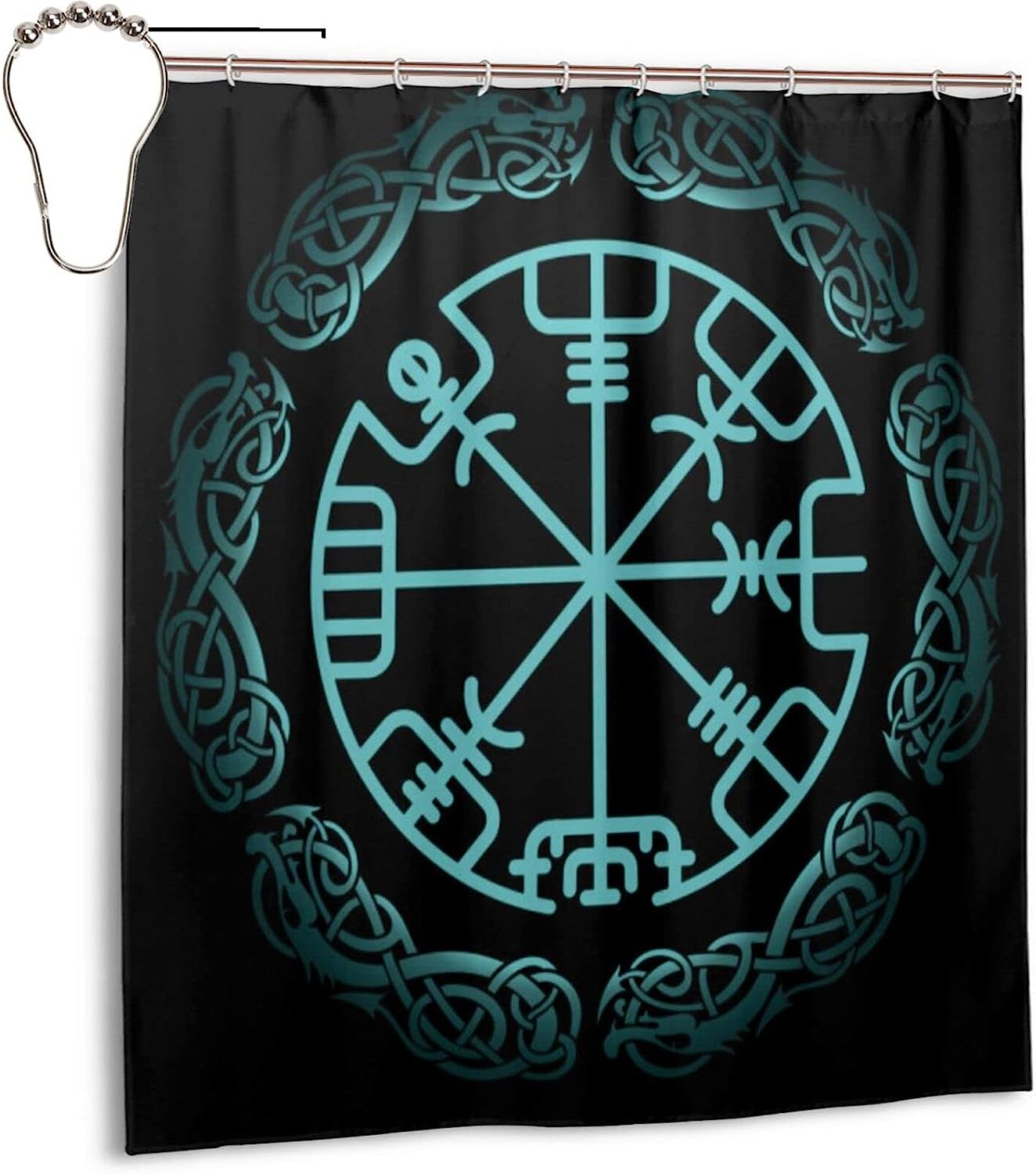 Norse Mythology Warrior Compass Print Shower Curtain - Waterproof Bath Curtain Viking Design for Home
