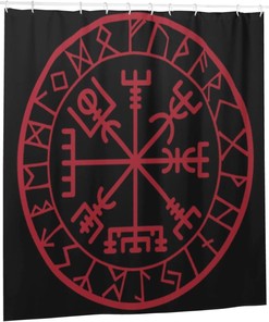 Norse Mythology Warrior Compass Print Shower Curtain - Waterproof Bath Curtain with Viking Design