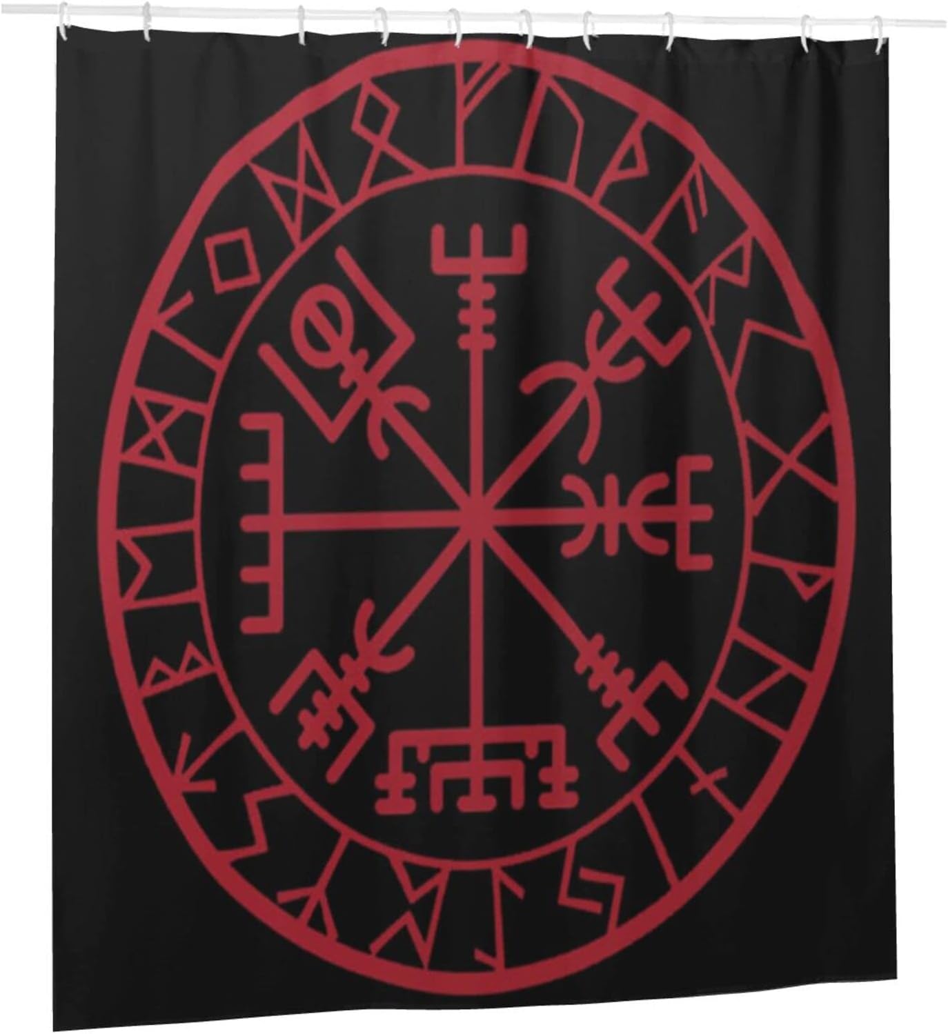 Norse Mythology Warrior Compass Print Shower Curtain - Waterproof Bath Curtain with Viking Design