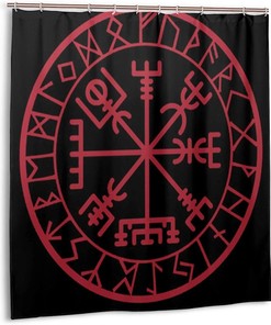 Norse Mythology Warrior Compass Print Shower Curtain - Waterproof Bath Curtain with Viking Design