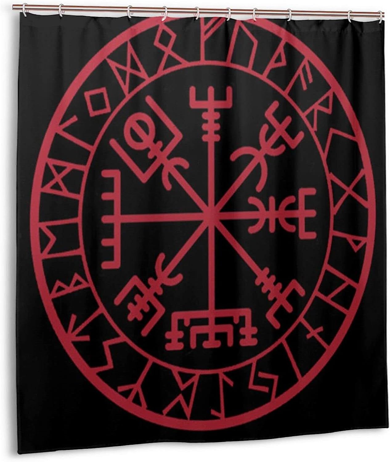 Norse Mythology Warrior Compass Print Shower Curtain - Waterproof Bath Curtain with Viking Design