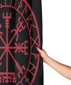 Norse Mythology Warrior Compass Print Shower Curtain - Waterproof Bath Curtain with Viking Design