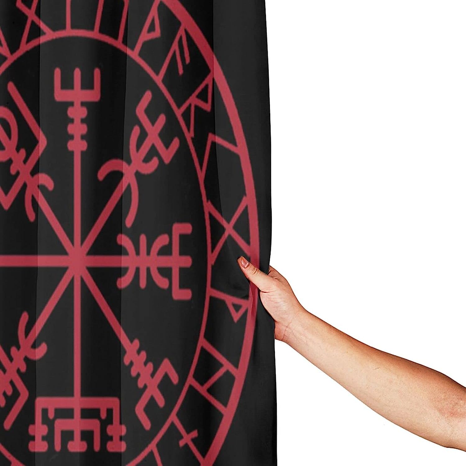 Norse Mythology Warrior Compass Print Shower Curtain - Waterproof Bath Curtain with Viking Design