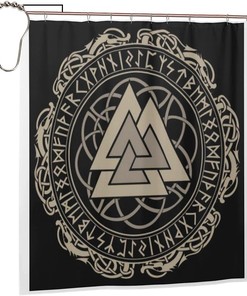 Norse Mythology Warrior Compass Print Shower Curtain - Waterproof Bath Curtain with Viking Design for Home