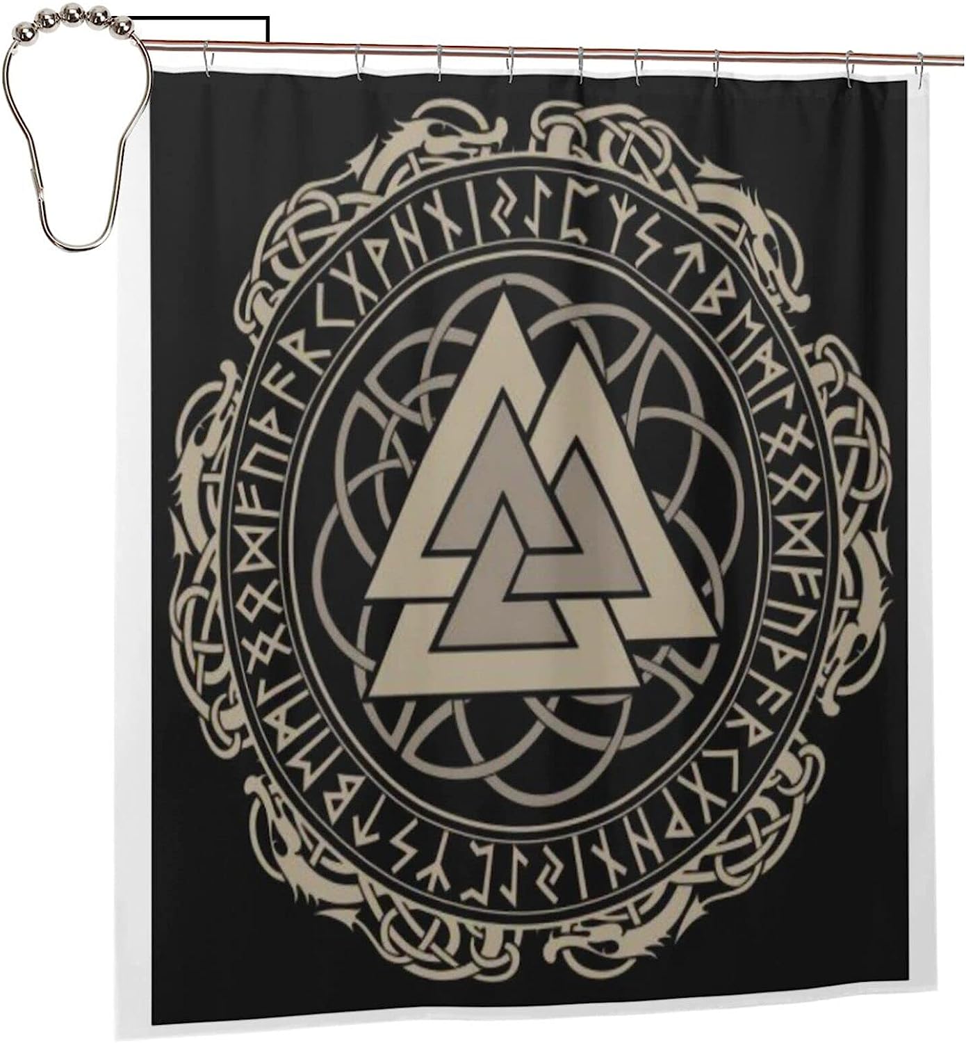 Norse Mythology Warrior Compass Print Shower Curtain - Waterproof Bath Curtain with Viking Design for Home