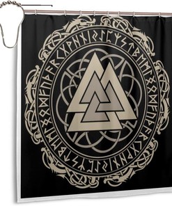 Norse Mythology Warrior Compass Print Shower Curtain - Waterproof Bath Curtain with Viking Design for Home