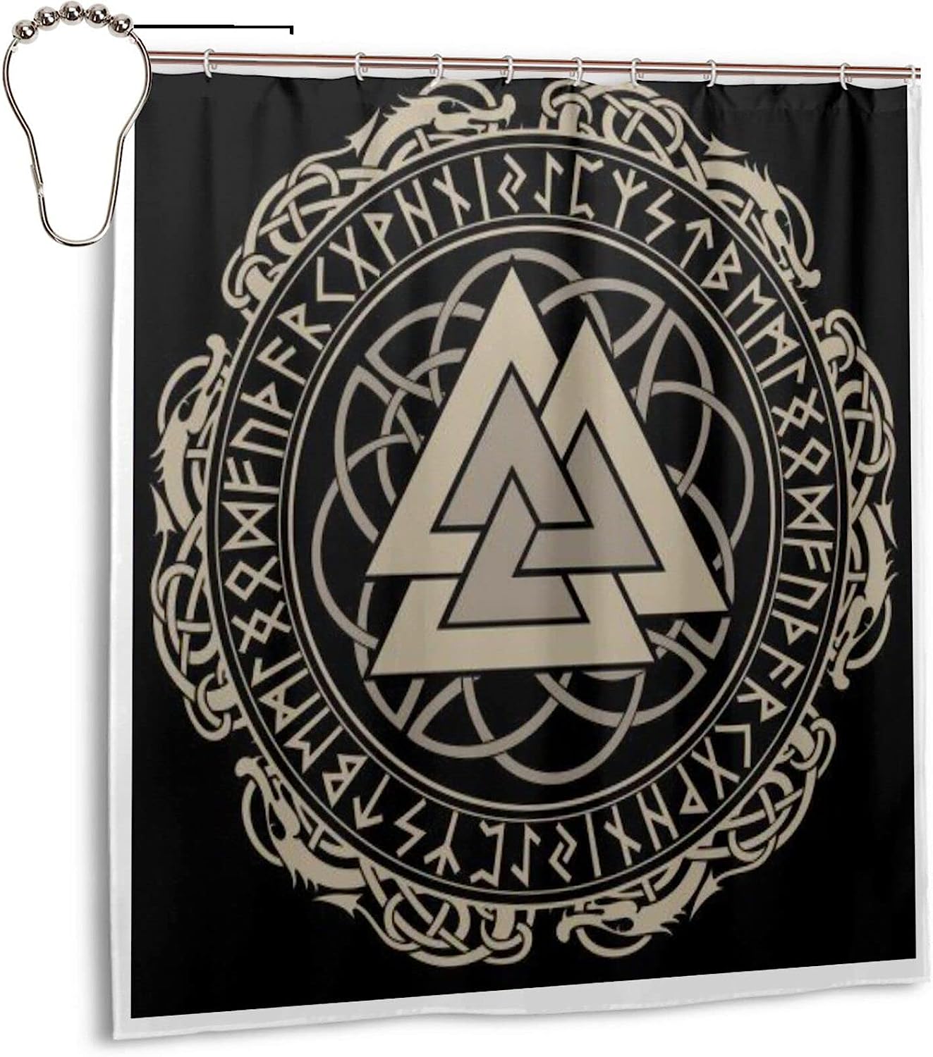 Norse Mythology Warrior Compass Print Shower Curtain - Waterproof Bath Curtain with Viking Design for Home
