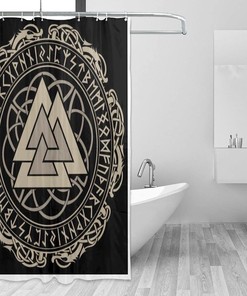 Norse Mythology Warrior Compass Print Shower Curtain - Waterproof Bath Curtain with Viking Design for Home