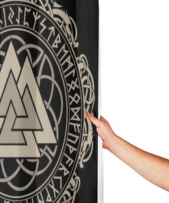 Norse Mythology Warrior Compass Print Shower Curtain - Waterproof Bath Curtain with Viking Design for Home