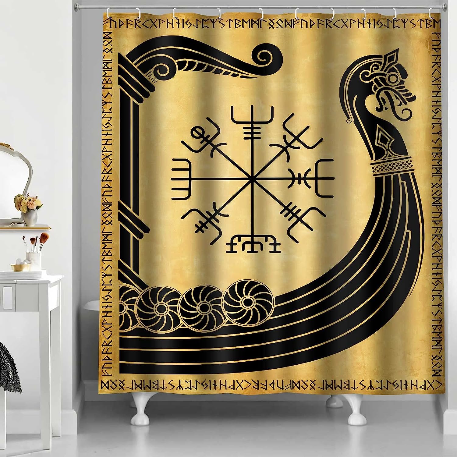 Norse Pirate Ship Ancient Dragon Head Vikings Shower Curtain - Viking Ship Bathroom Decor