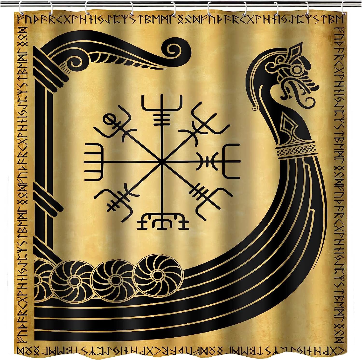 Norse Pirate Ship Ancient Dragon Head Vikings Shower Curtain - Viking Ship Bathroom Decor