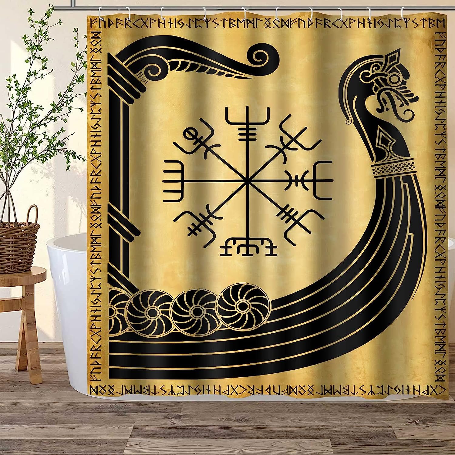 Norse Pirate Ship Ancient Dragon Head Vikings Shower Curtain - Viking Ship Bathroom Decor