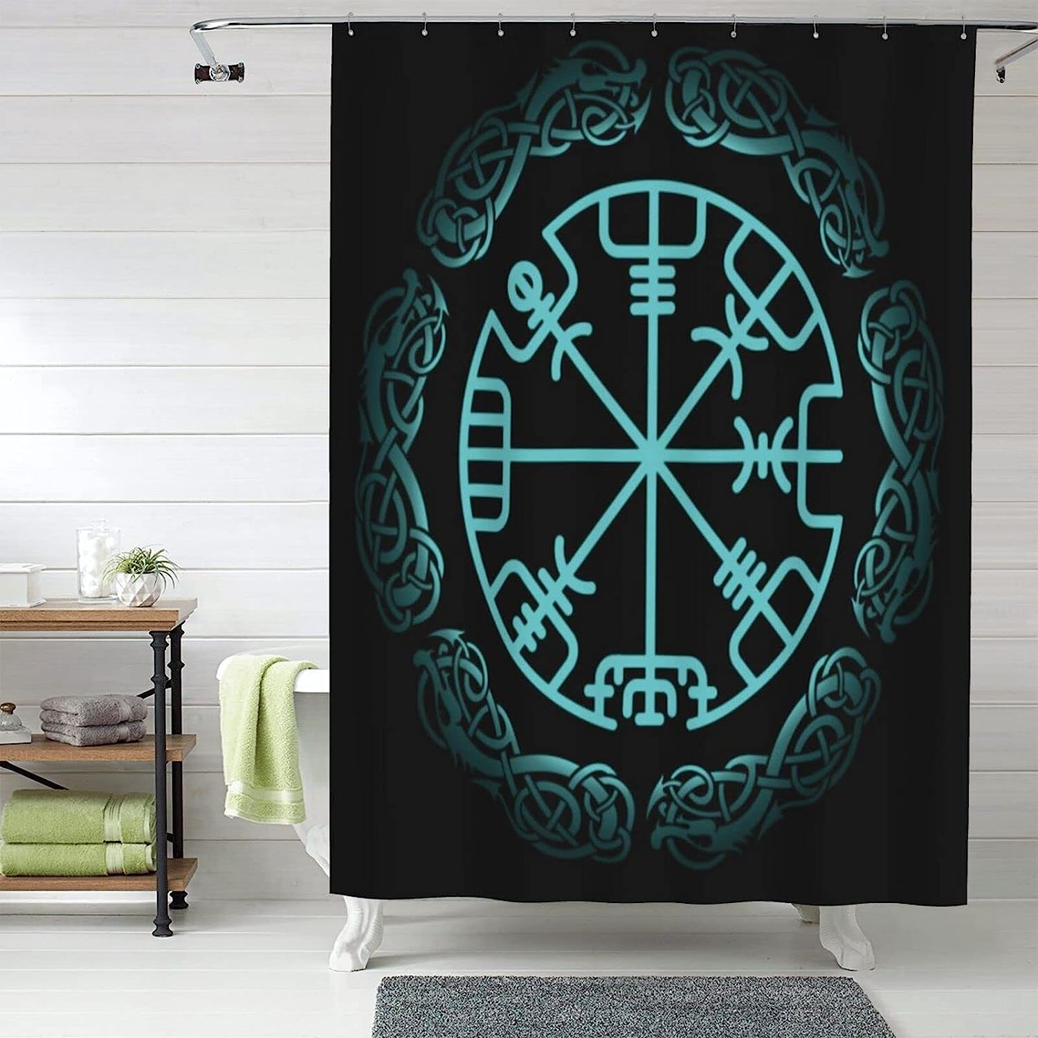 Norse Warrior Compass Shower Curtain for a Viking-Inspired Bathroom