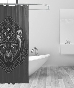 Norse Wolf Rune Symbol Shower Curtain - Perfect for Scandinavian Bathroom Decor