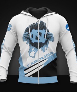 North Carolina Tar Heels 3D Zip Hoodie - Long Sleeve Zip Hoodie For Fan