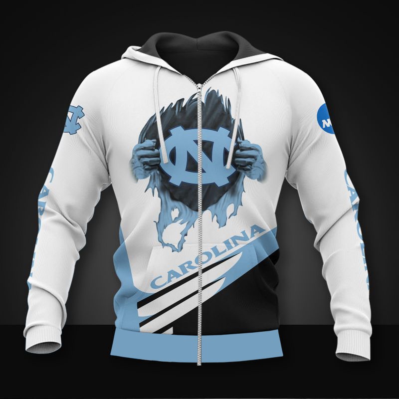 North Carolina Tar Heels 3D Zip Hoodie - Long Sleeve Zip Hoodie For Fan