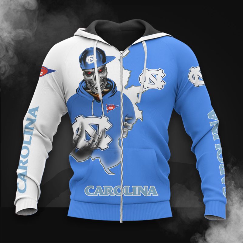 North Carolina Tar Heels Zip Hoodie 3D - Long Sleeve Zip Hoodie For Fan