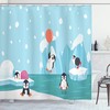 North Pole Penguin Shower Curtain, Funny Animal Characters Print, Cloth Bathroom Decor