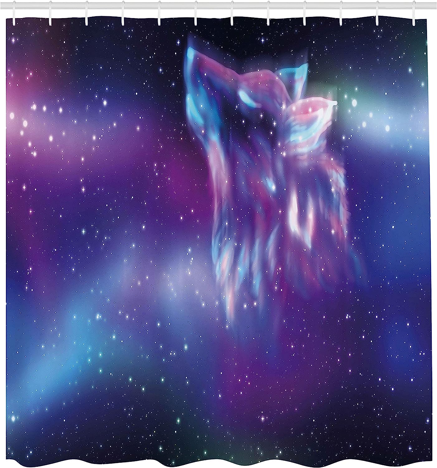 Northern Starry Sky Wolf Aurora Shower Curtain, Psychedelic Borealis Display Cloth Fabric Bathroom Decors - Image 2