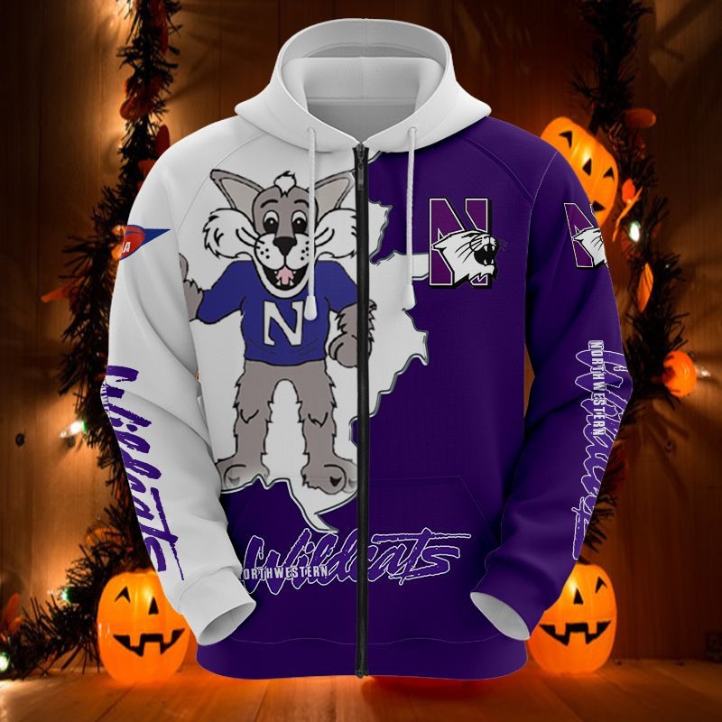 Northwestern Wildcats Zip Hoodie 3D - Long Sleeve Gift For Fan