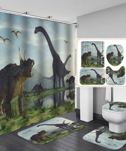 No-slip Jurassic Dinosaur Waterproof Shower Curtain, Fun Bathroom Decor