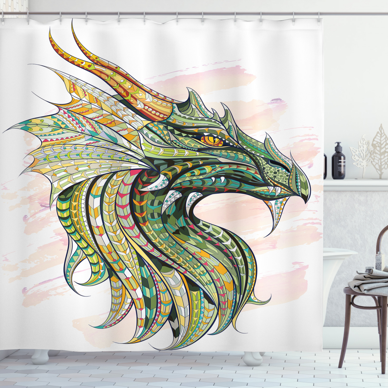 Nostalgic And Vintage Dinosaur Shower Curtain With A Distressed Design For A Unique And Cool Bathroom Look - Image 3