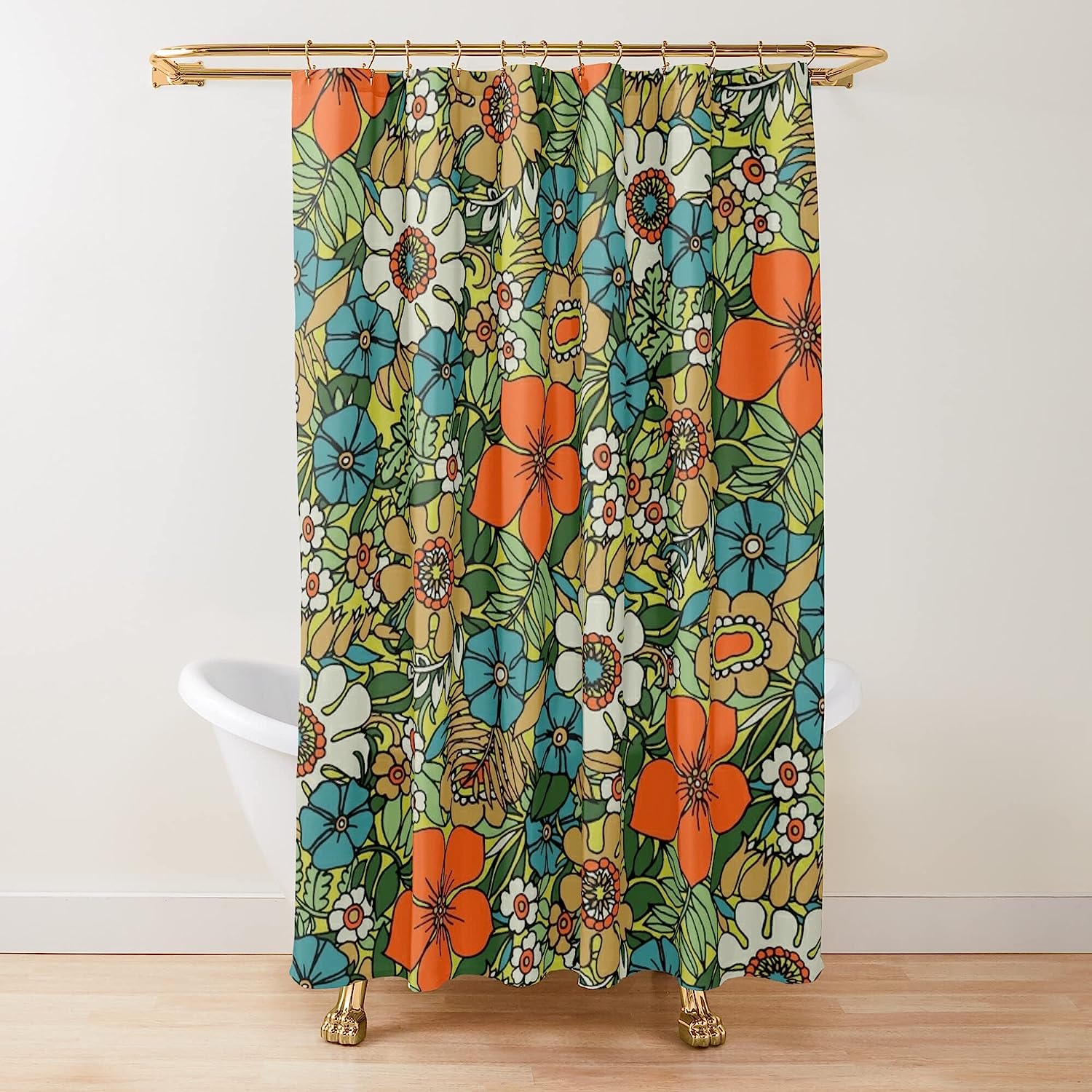 Nostalgic Geometric Pattern Shower Curtain With 70S Plate Design For Retro-Inspired Bathroom Decor