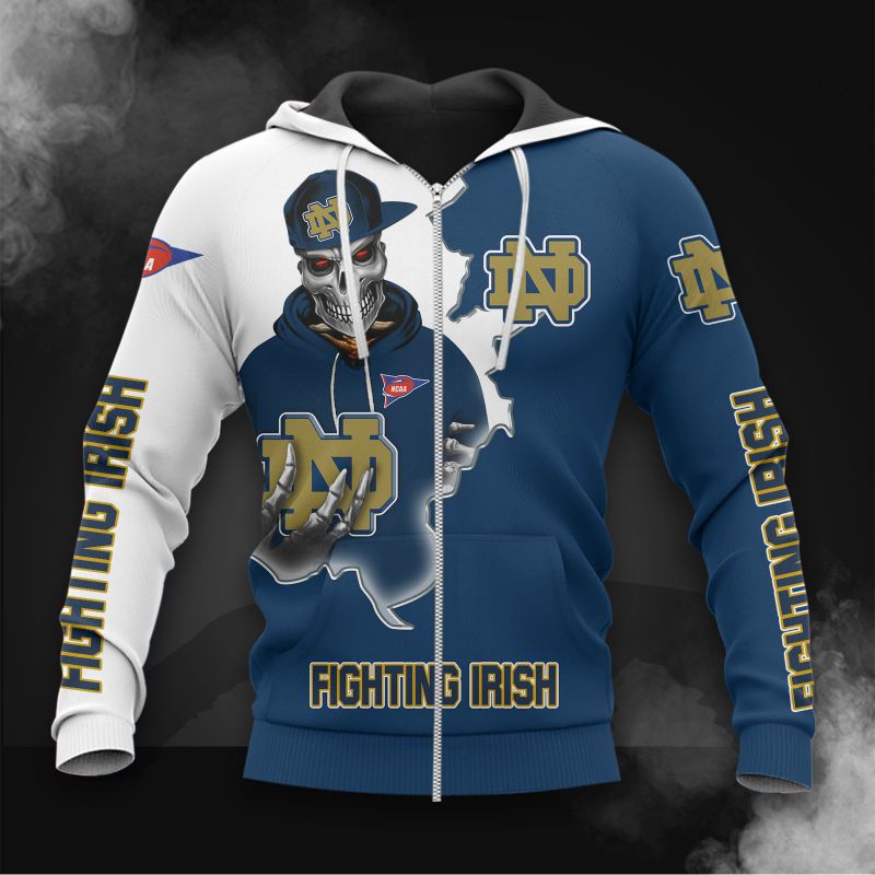 Notre Dame Fighting Irish Skull 3D Hoodie - Gifts For Fans