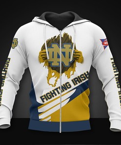 Notre Dame Fighting Irish Zip Hoodie 3D - Long Sleeve Gift For Fan