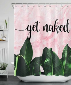 Nude Pink Marble Tropical Green Banana Leaves Shower Curtain for a Luxurious Spa Experience