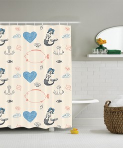 Nursery Decor Mermaid Balloon Fish Hearts Sea Shower Curtain- Cute and Waterproof Bathroom Decor Accessory 