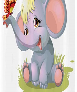 Nursery Elephant Stable Newborn Mascot Stall Printed Bathroom Shower Curtain, Fabric Bath Curtain