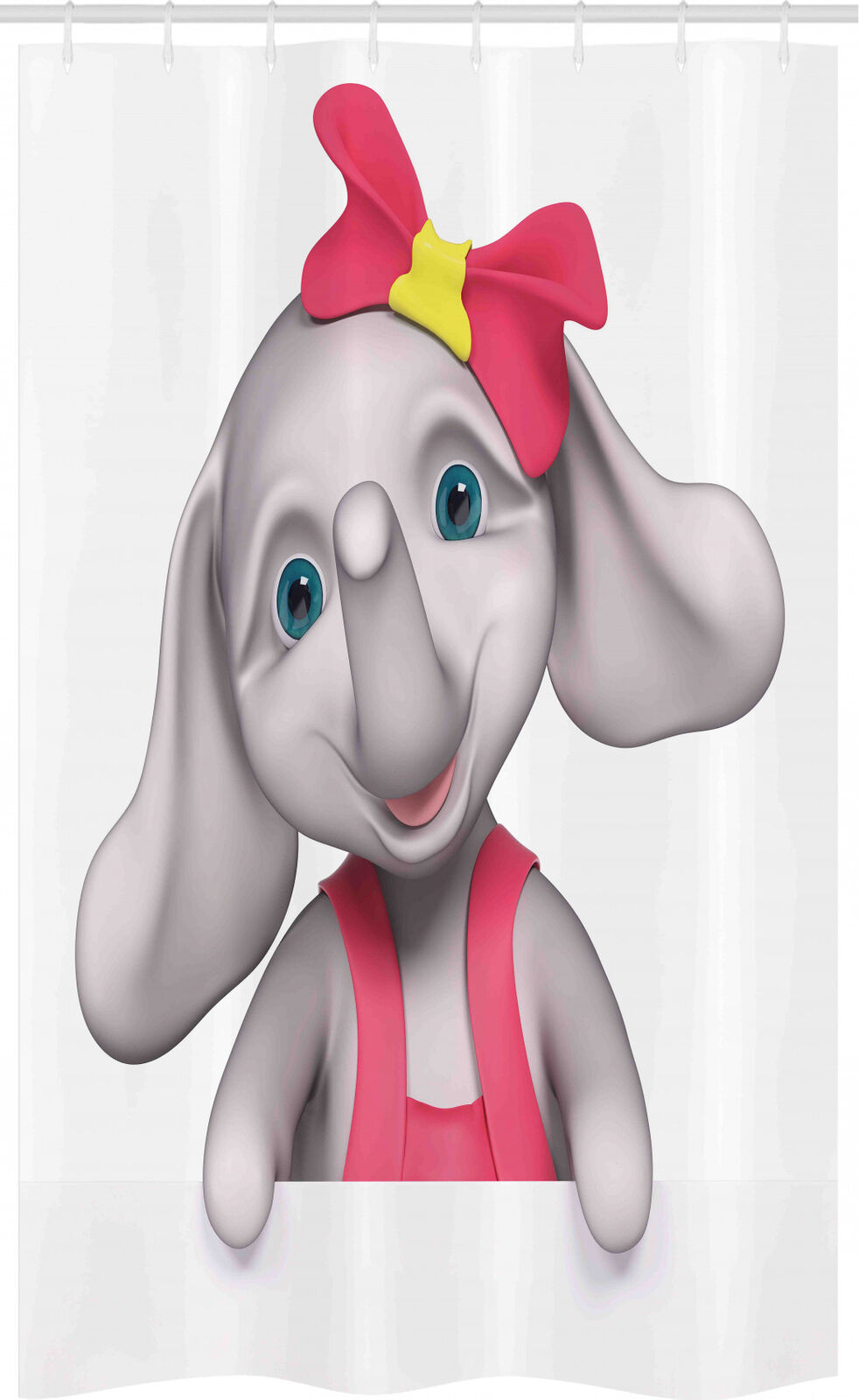 Nursery Elephant Stall Smiling Girl with Balloons Bathroom Shower Curtain, Fabric Bath Curtain