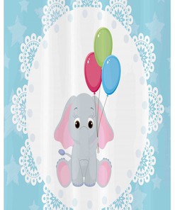 Nursery Shower Curtain, Family Love Theme Elephants Print, Cloth Fabric Bathroom Decor for Baby Children