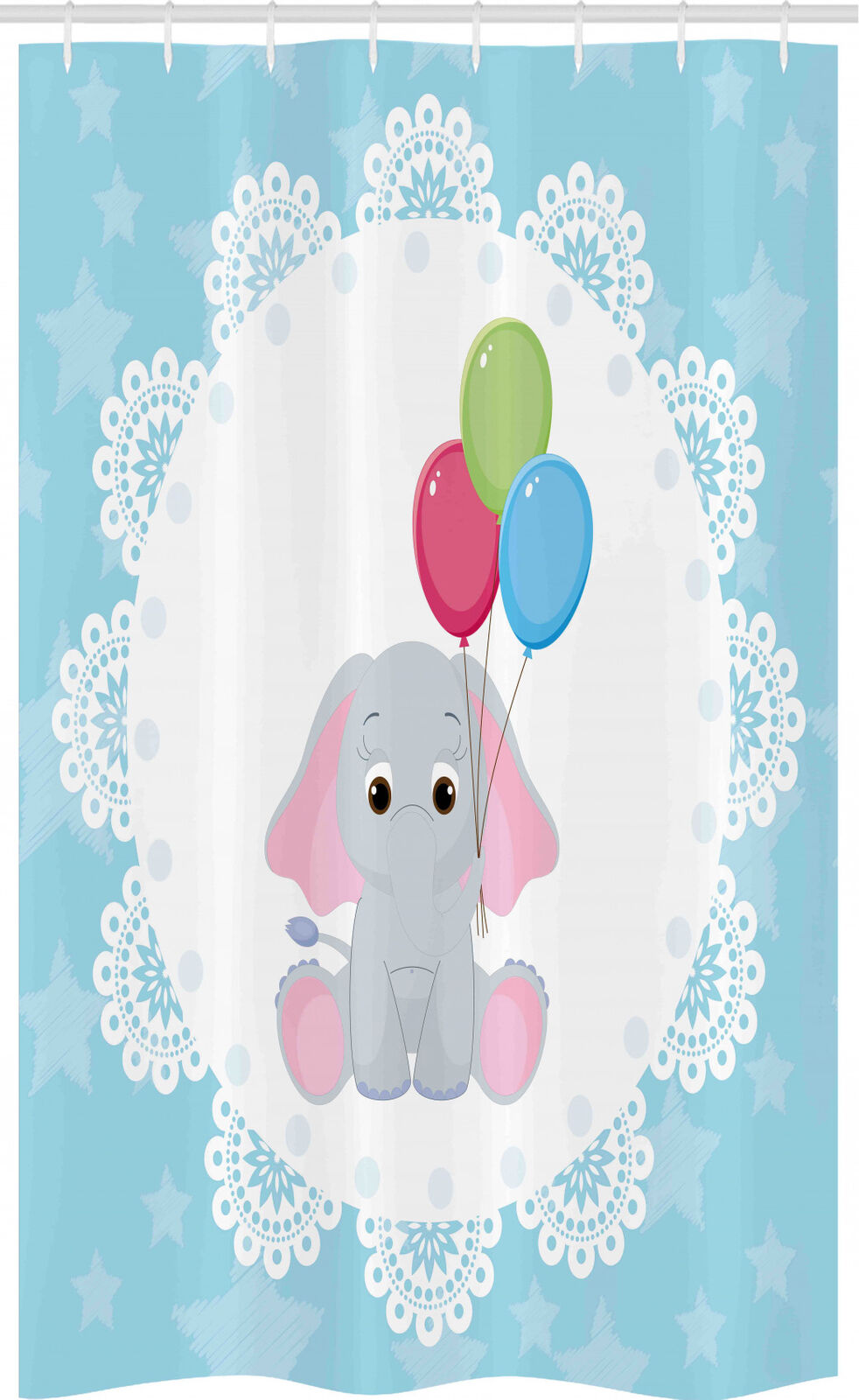 Nursery Shower Curtain, Family Love Theme Elephants Print, Cloth Fabric Bathroom Decor for Baby Children